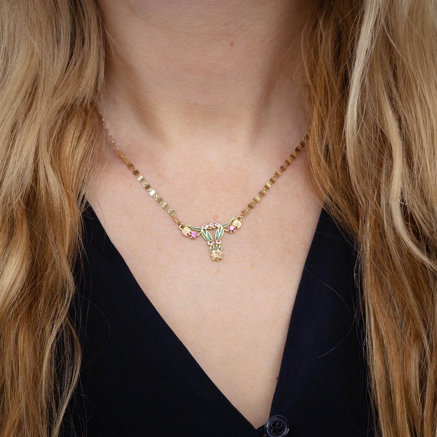 14k Gold Enamel Uterus Pendant