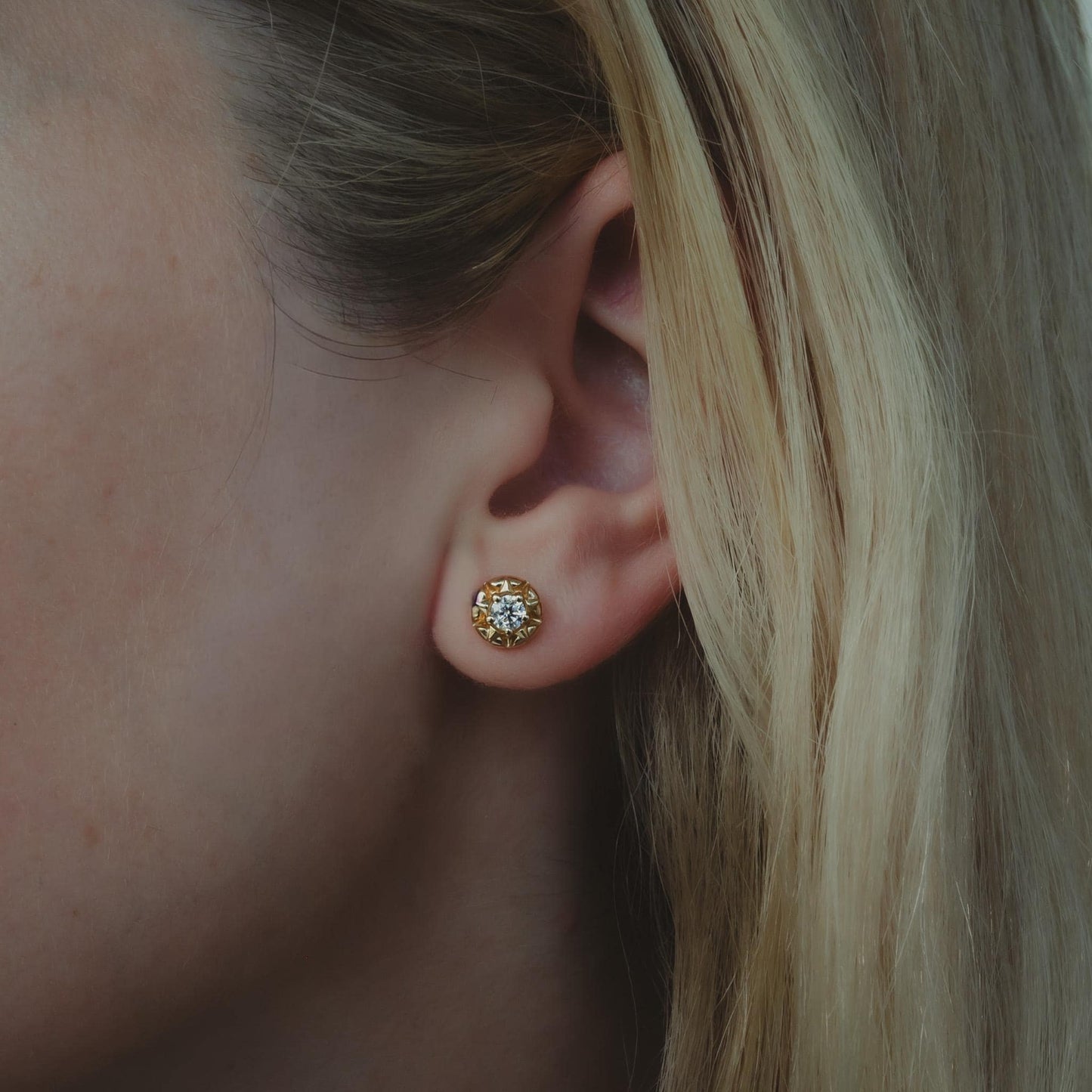 Midcentury Modern Starburst Stud Earrings, 3.5mm Lab-Grown Diamond, White Gold, Rose Gold, Yellow Gold, or Platinum, Retro, Ethical Sparkle
