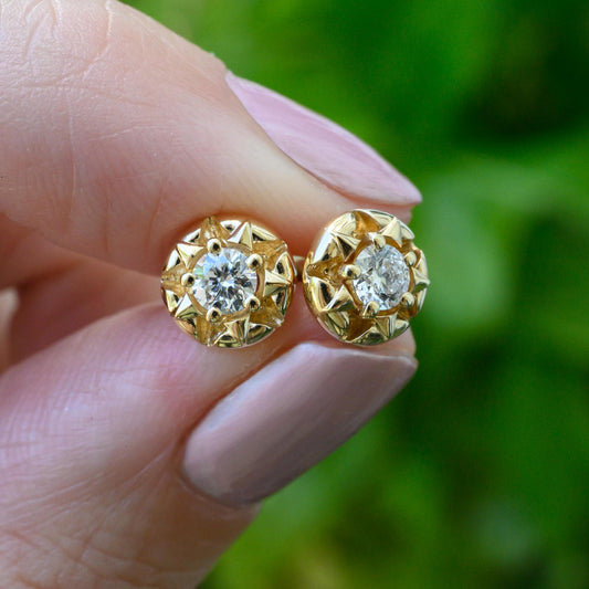 Midcentury Modern Starburst Stud Earrings, 3.5mm Lab-Grown Diamond, White Gold, Rose Gold, Yellow Gold, or Platinum, Retro, Ethical Sparkle