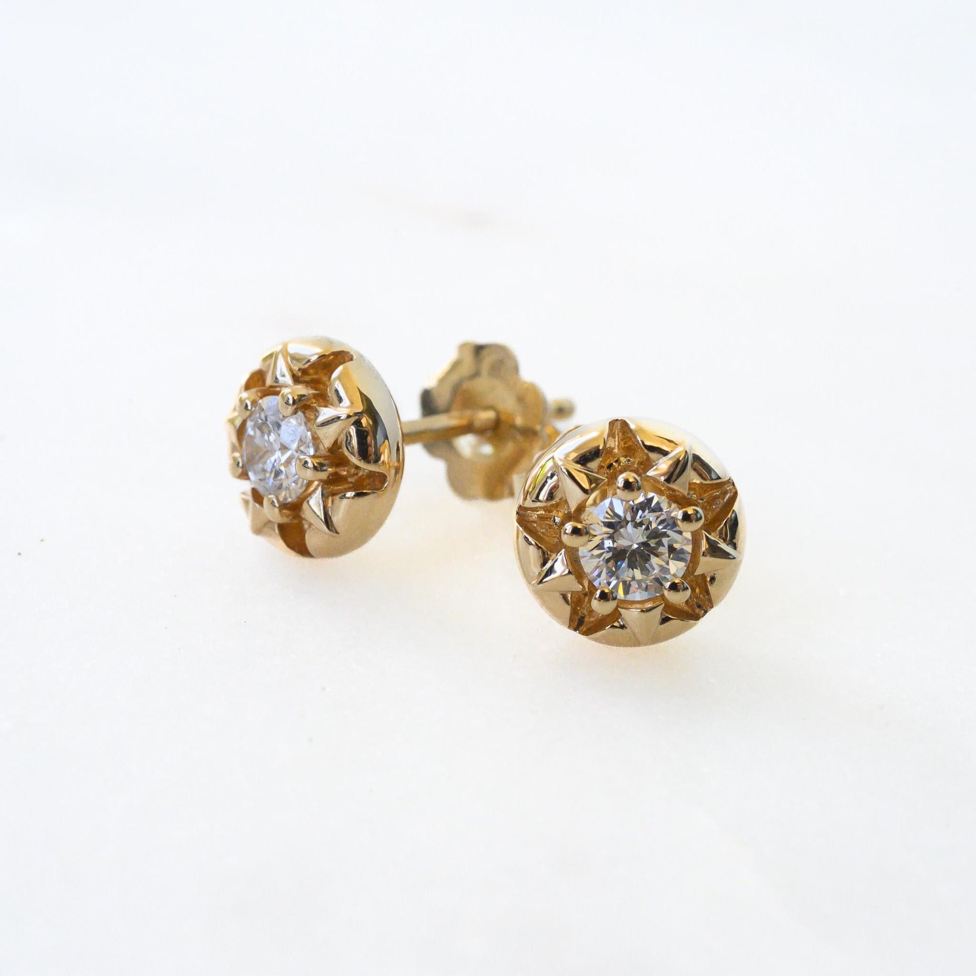 Midcentury Modern Starburst Stud Earrings, 3.5mm Lab-Grown Diamond, White Gold, Rose Gold, Yellow Gold, or Platinum, Retro, Ethical Sparkle