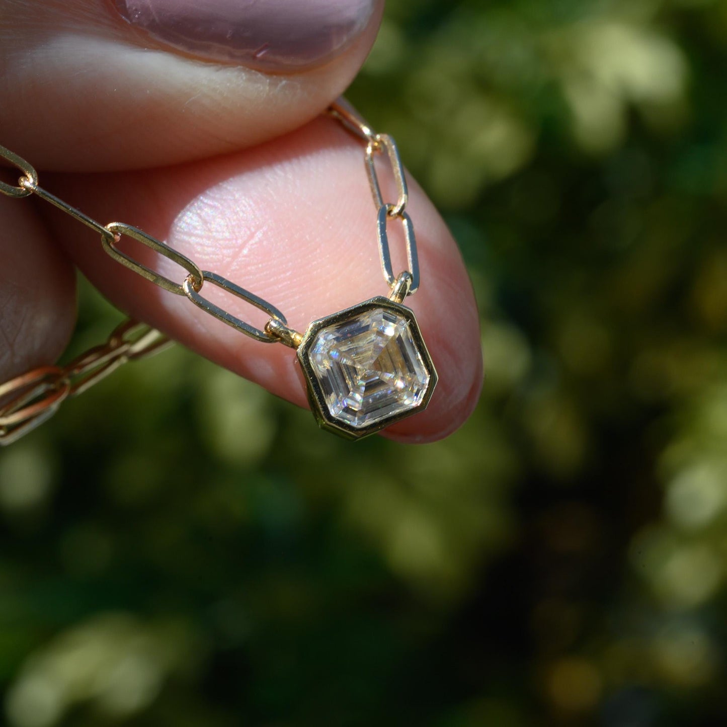 Elegant Lab-Grown Moissanite Asscher Cut Necklace