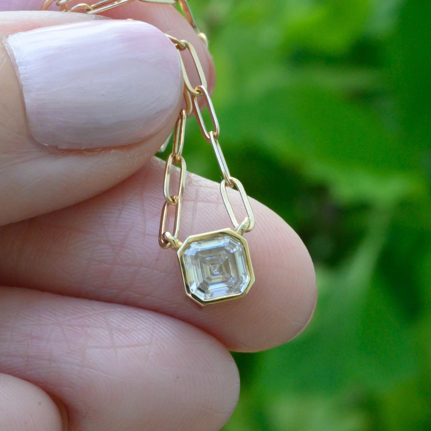 Elegant Lab-Grown Moissanite Asscher Cut Necklace