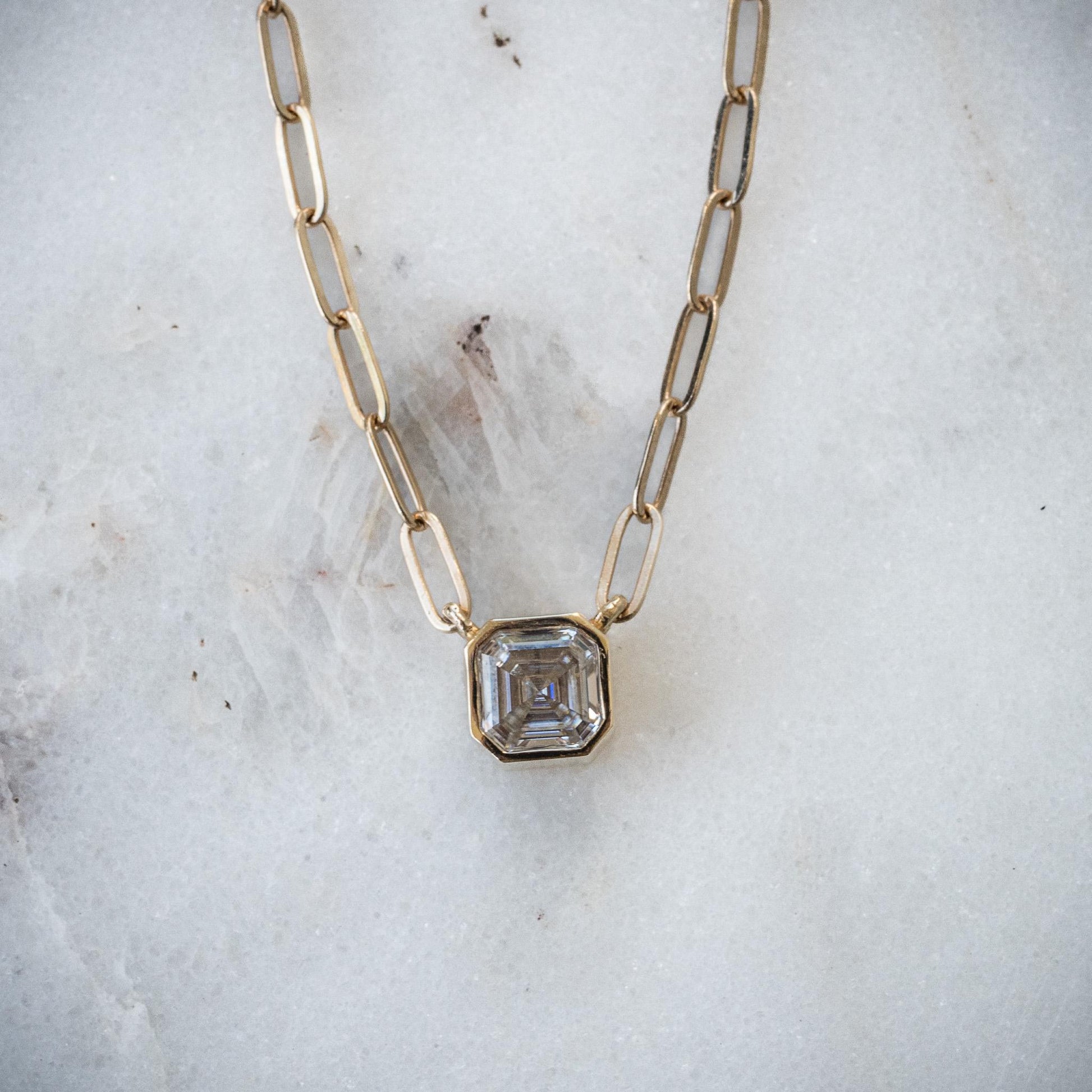 Elegant Lab-Grown Moissanite Asscher Cut Necklace