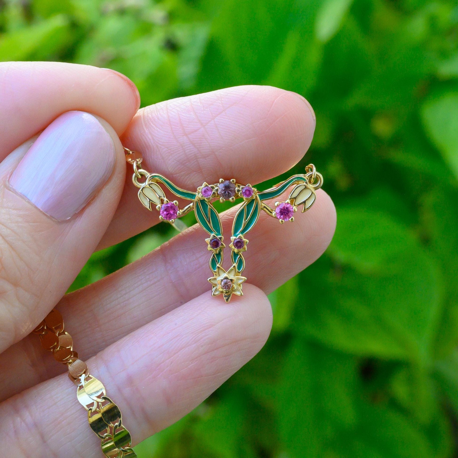 14k Gold Enamel Uterus Pendant