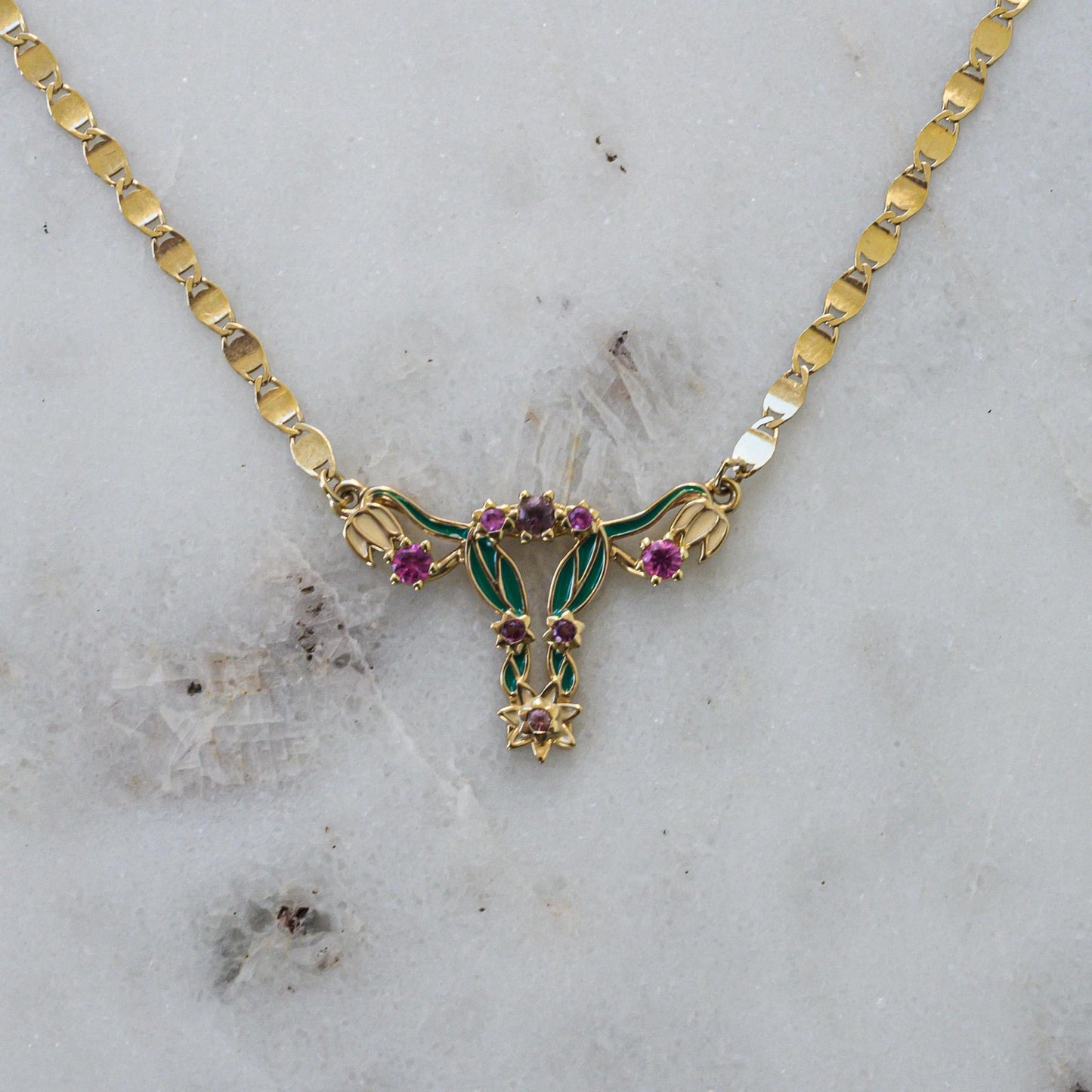 14k Gold Enamel Uterus Pendant