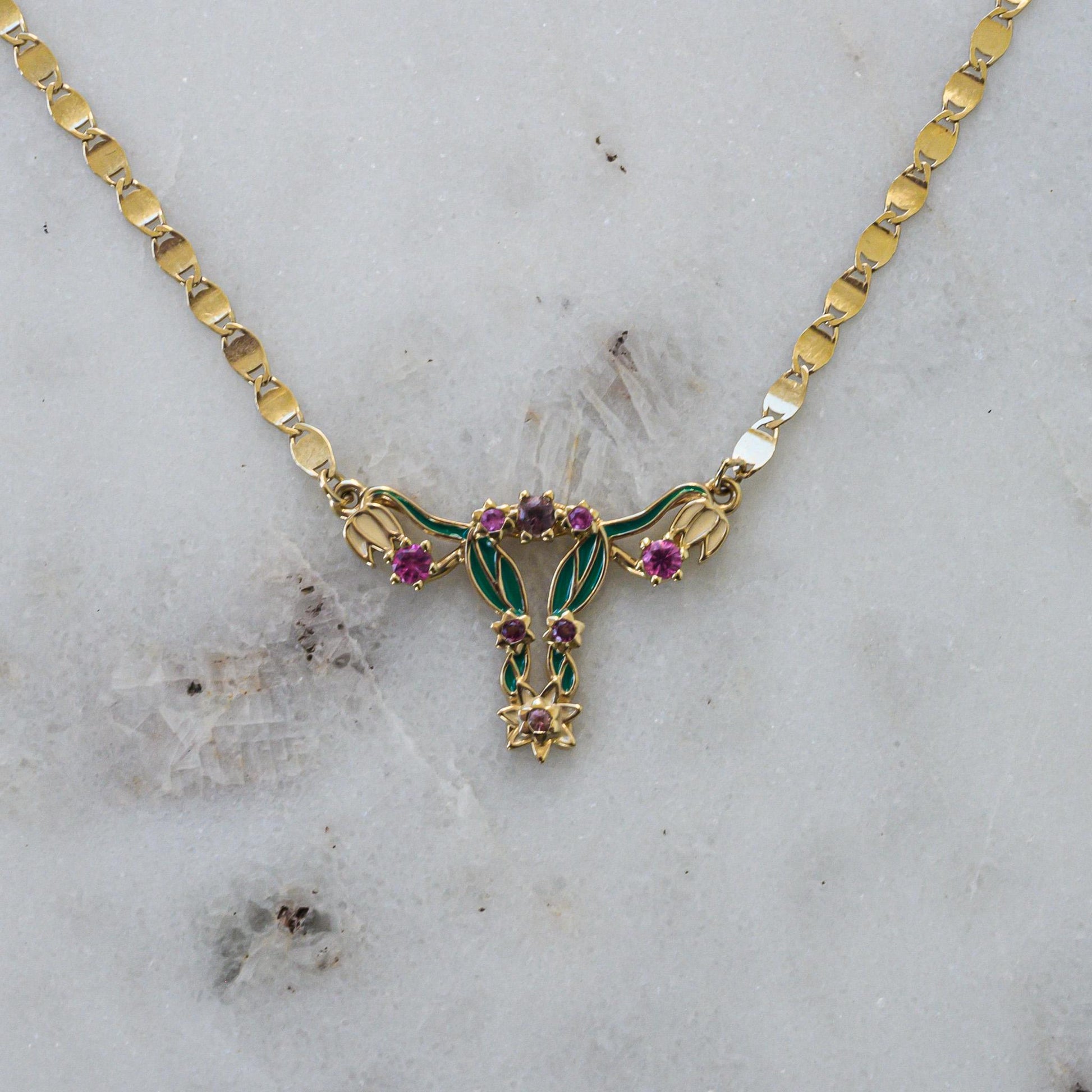 14k Gold Enamel Uterus Pendant