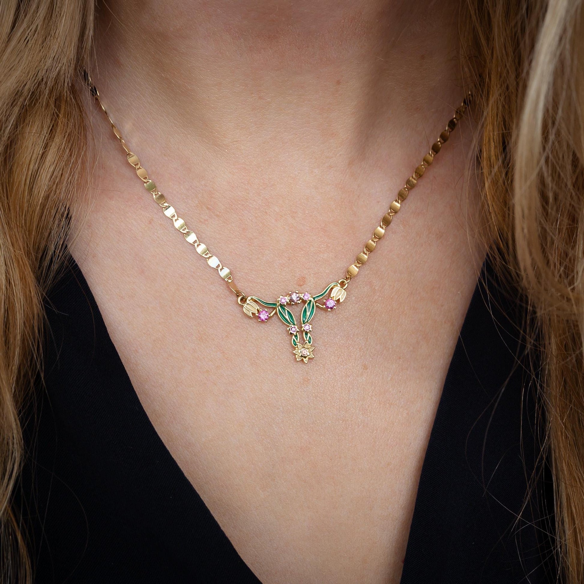 14k Gold Enamel Uterus Pendant