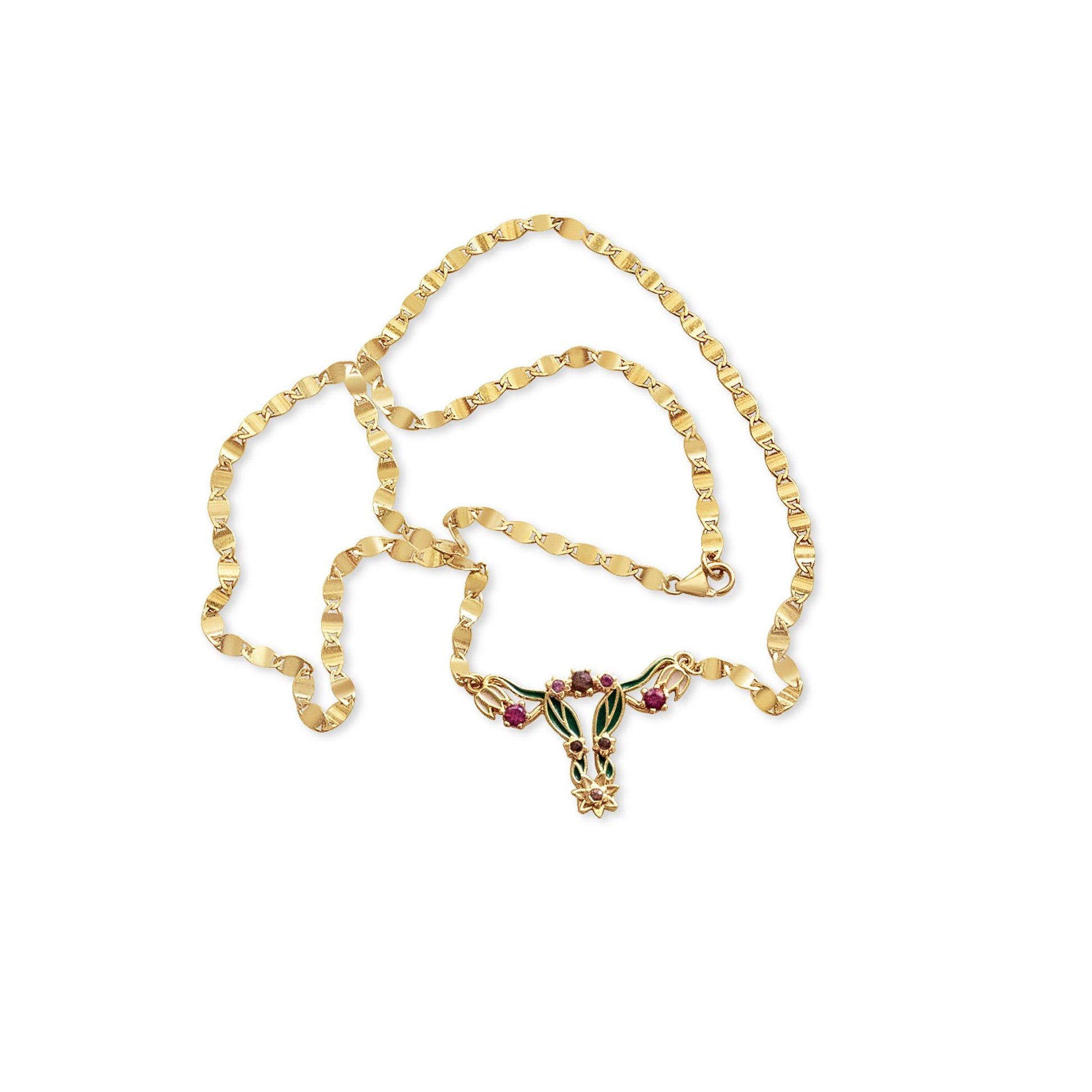 14k Gold Enamel Uterus Pendant