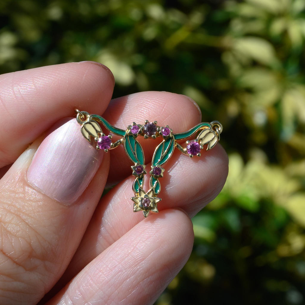 14k Gold Enamel Uterus Pendant
