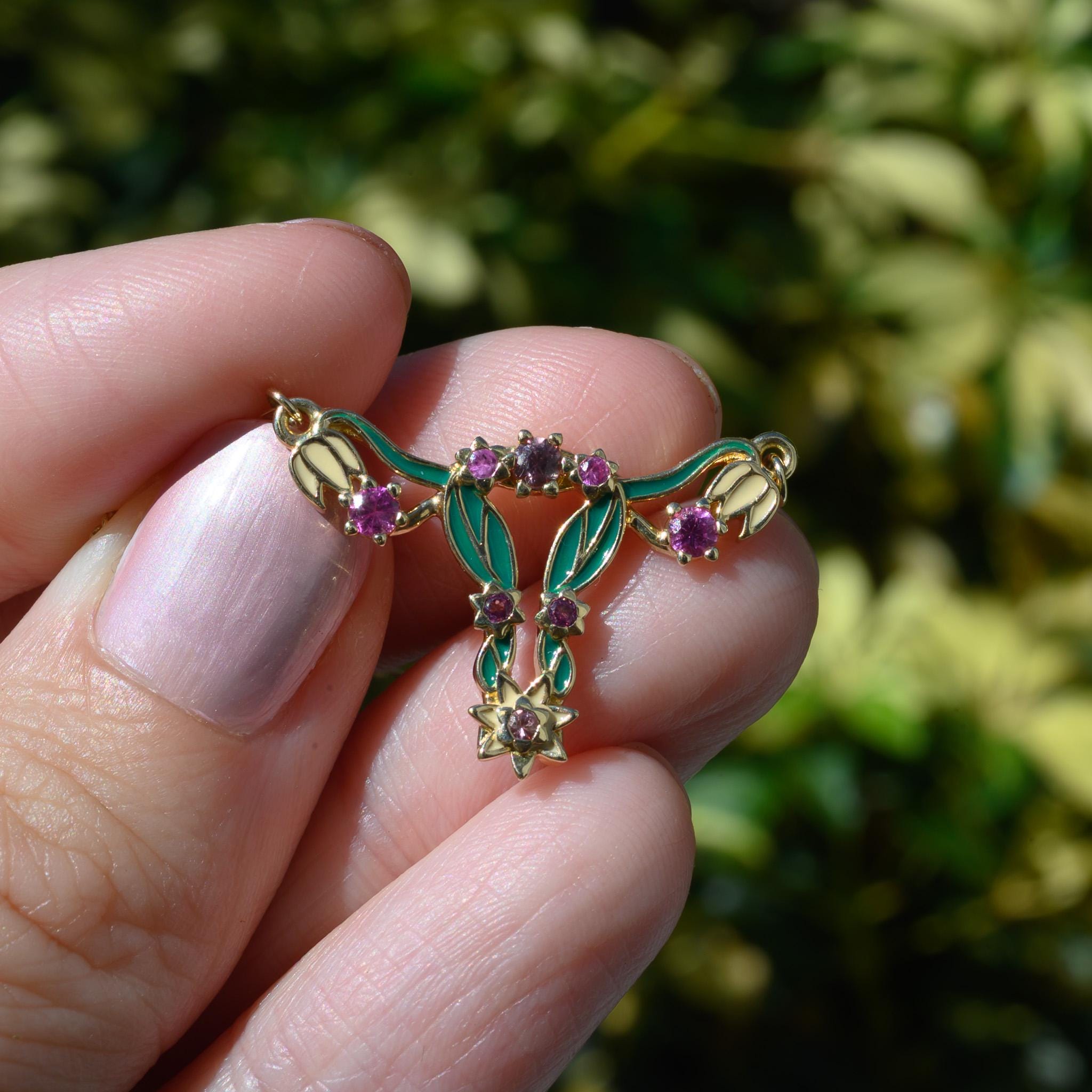 14k Gold Enamel Uterus Pendant