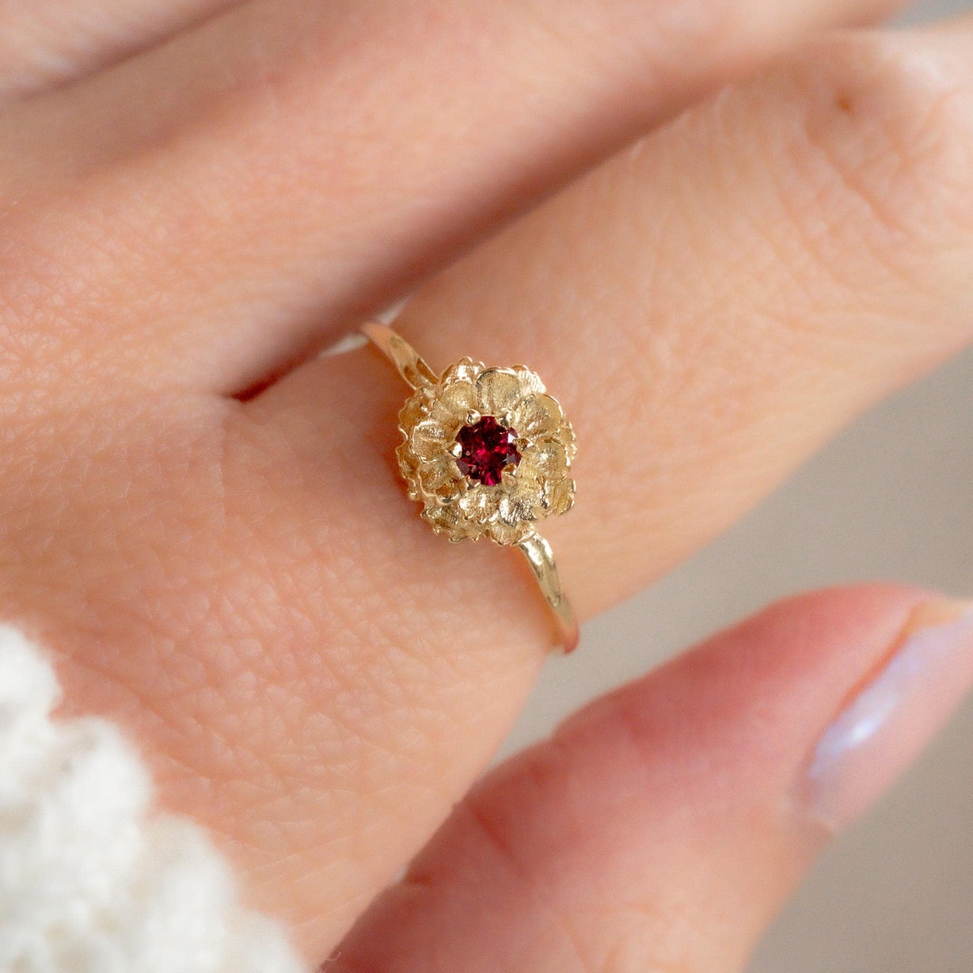 Solid Gold Carnation Flower Ring