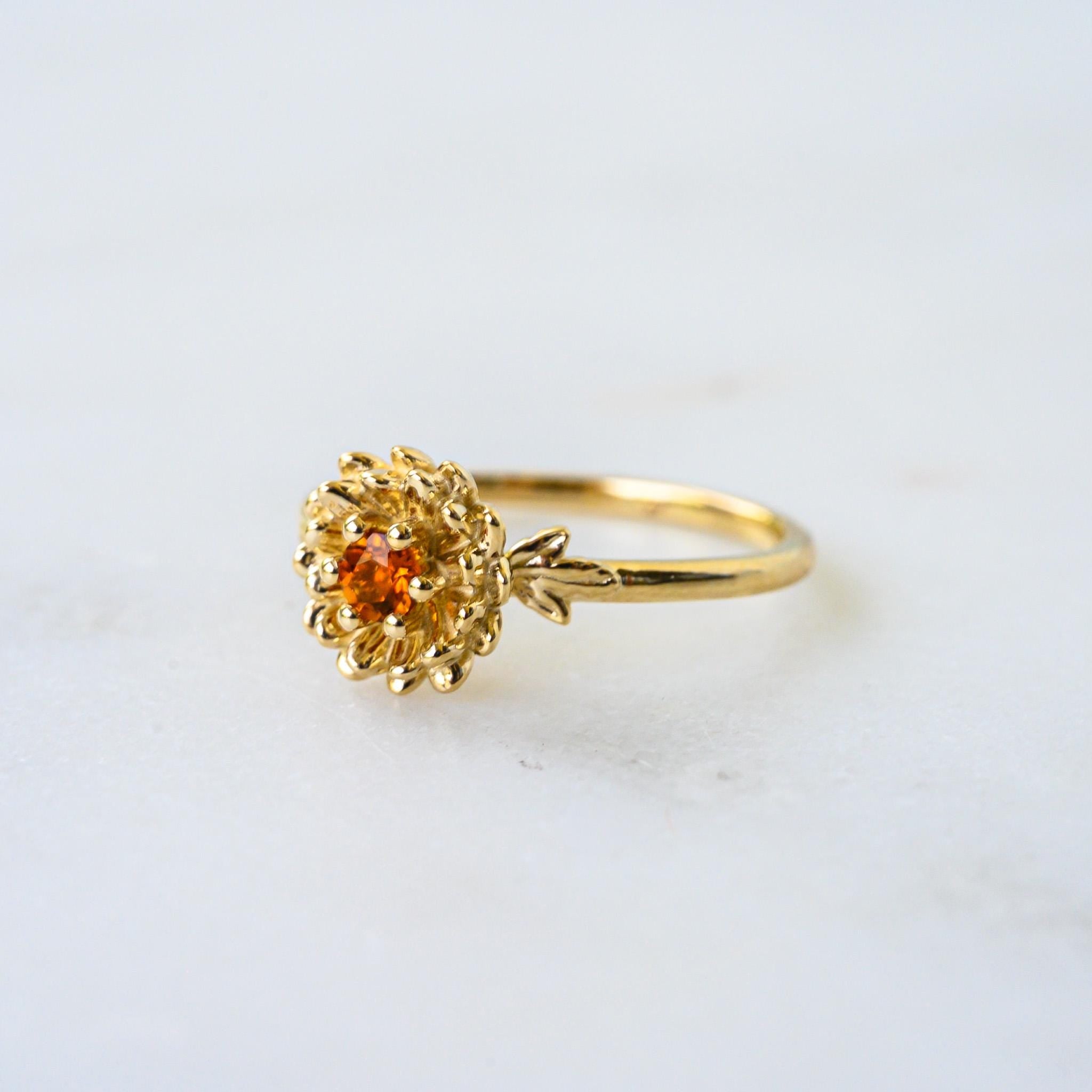Citrine Chrysanthemum Ring, 3mm Birthstone
