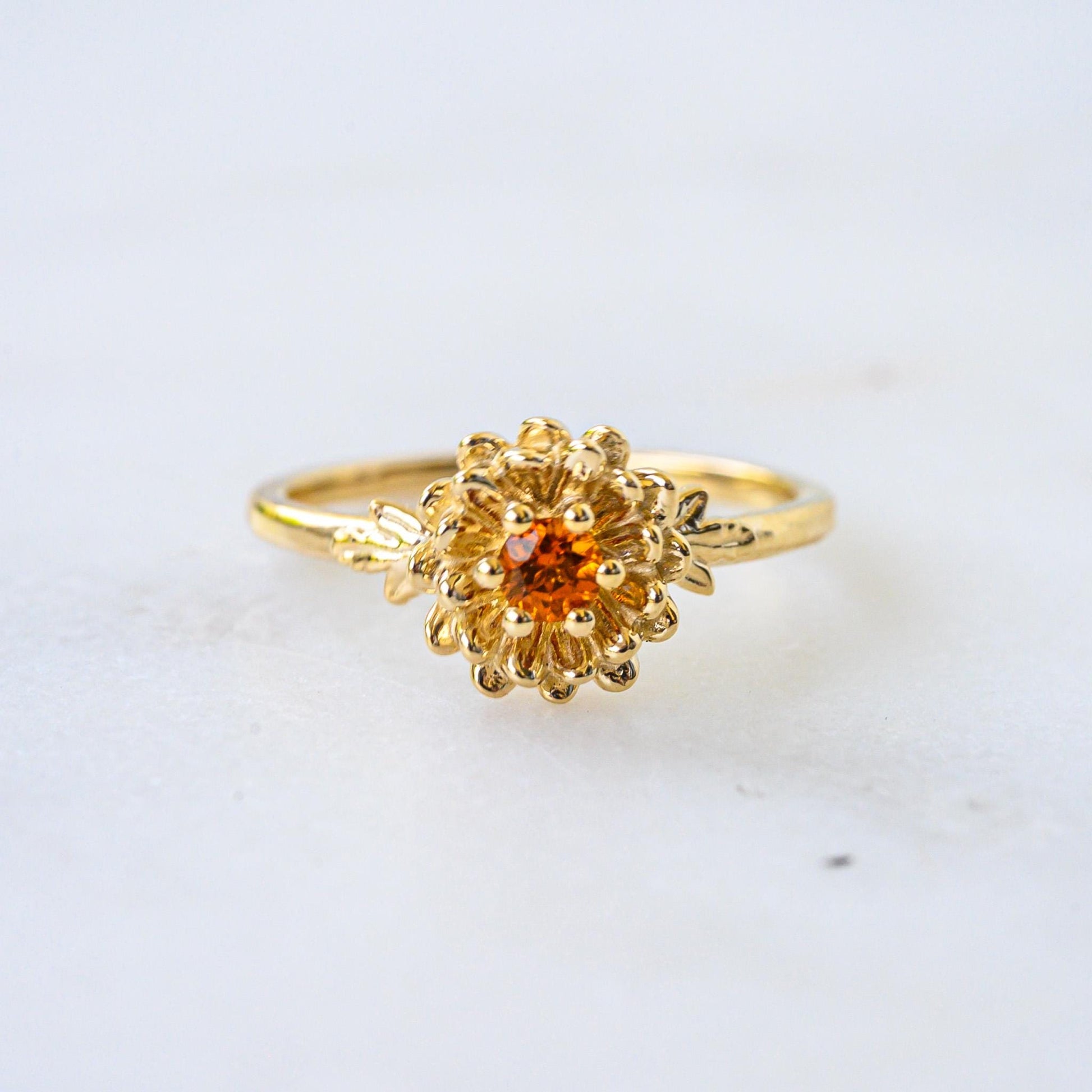 Citrine Chrysanthemum Ring, 3mm Birthstone