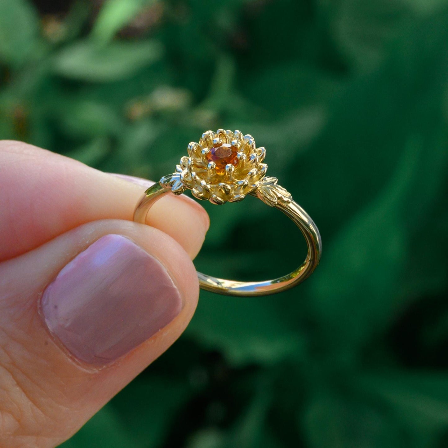 Citrine Chrysanthemum Ring, 3mm Birthstone