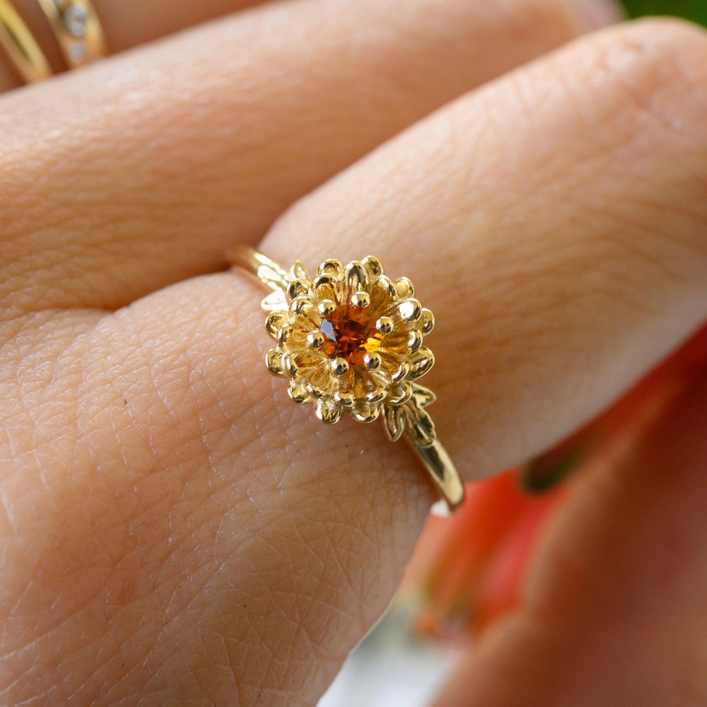 Citrine Chrysanthemum Ring, 3mm Birthstone