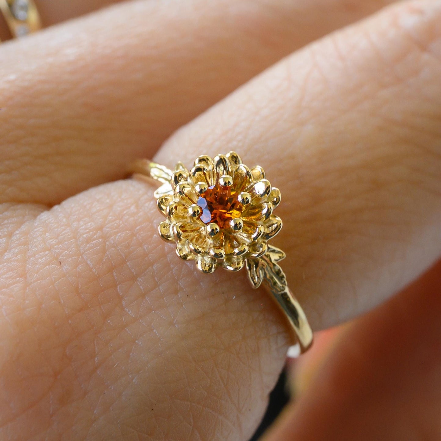 Citrine Chrysanthemum Ring, 3mm Birthstone