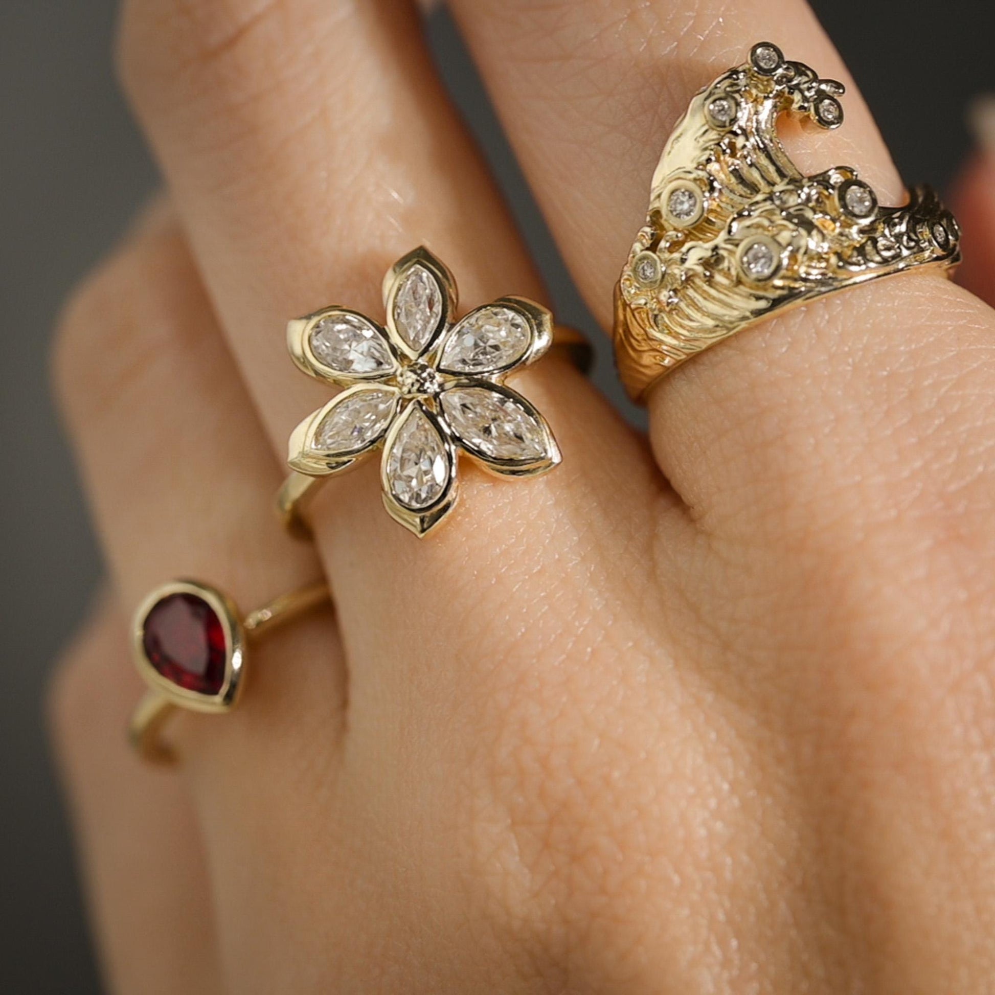 Diamond Ocean Wave Ring