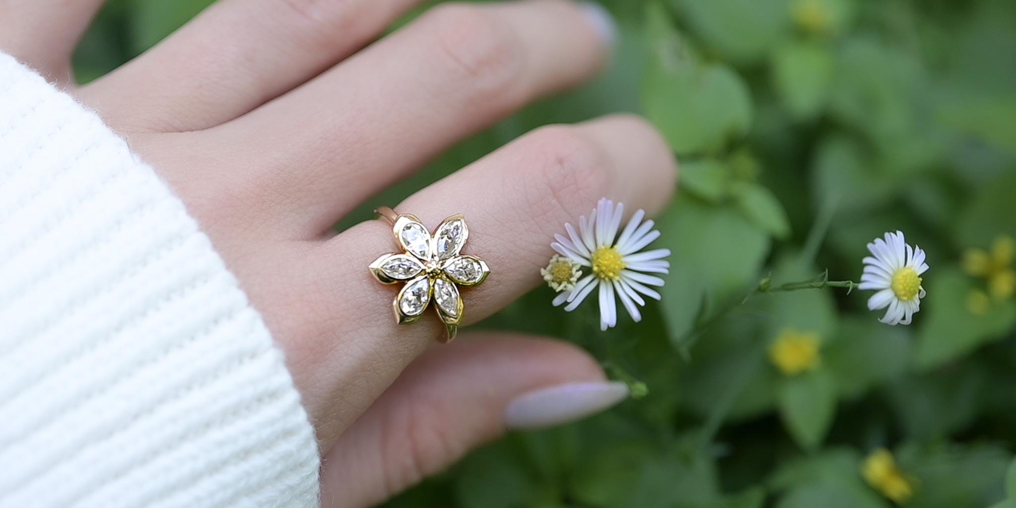 Diamond Daisy Flower Ring