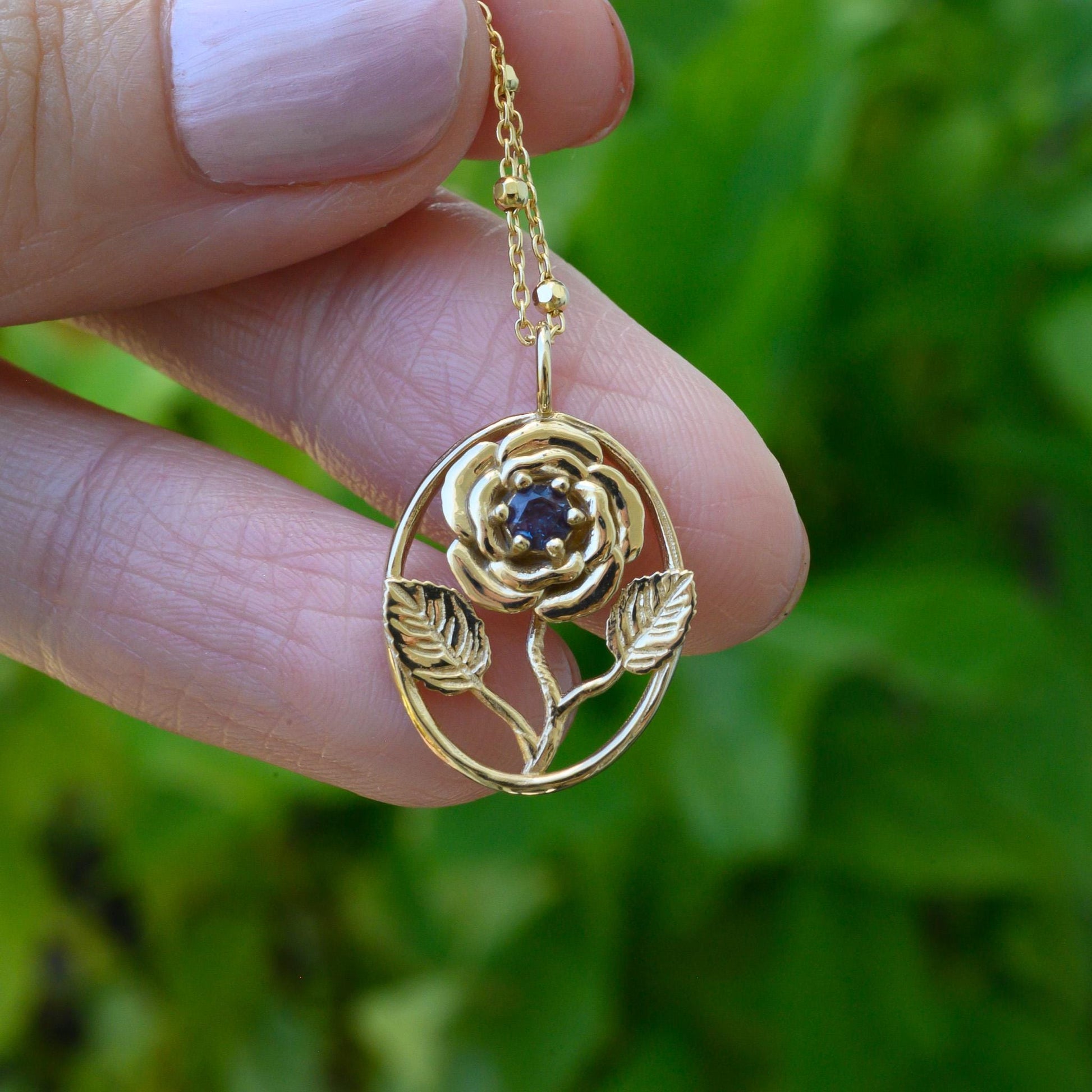 14K Gold Alexandrite Rose Necklace