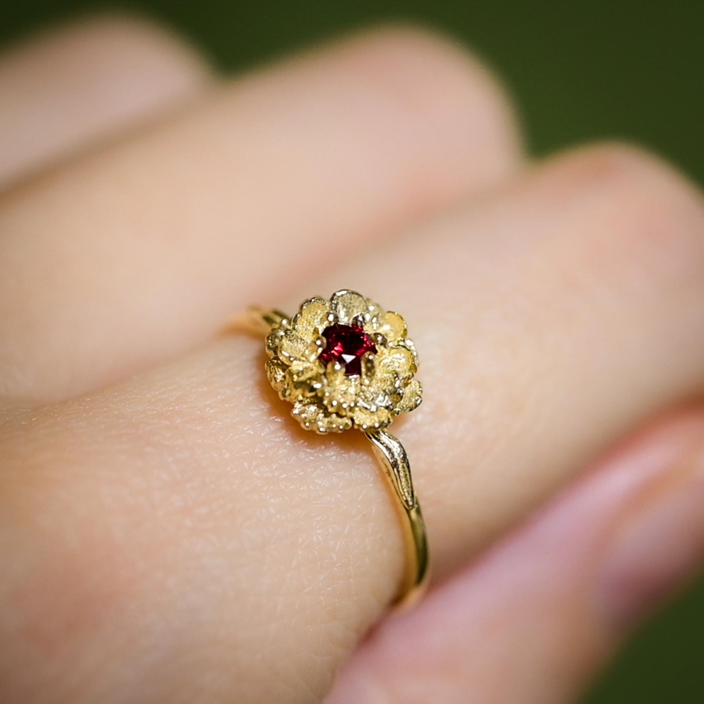 Solid Gold Carnation Flower Ring