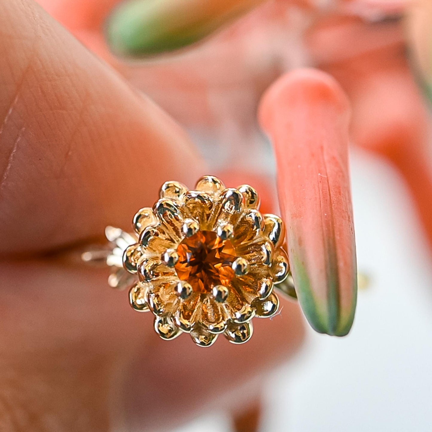 Citrine Chrysanthemum Ring, 3mm Birthstone