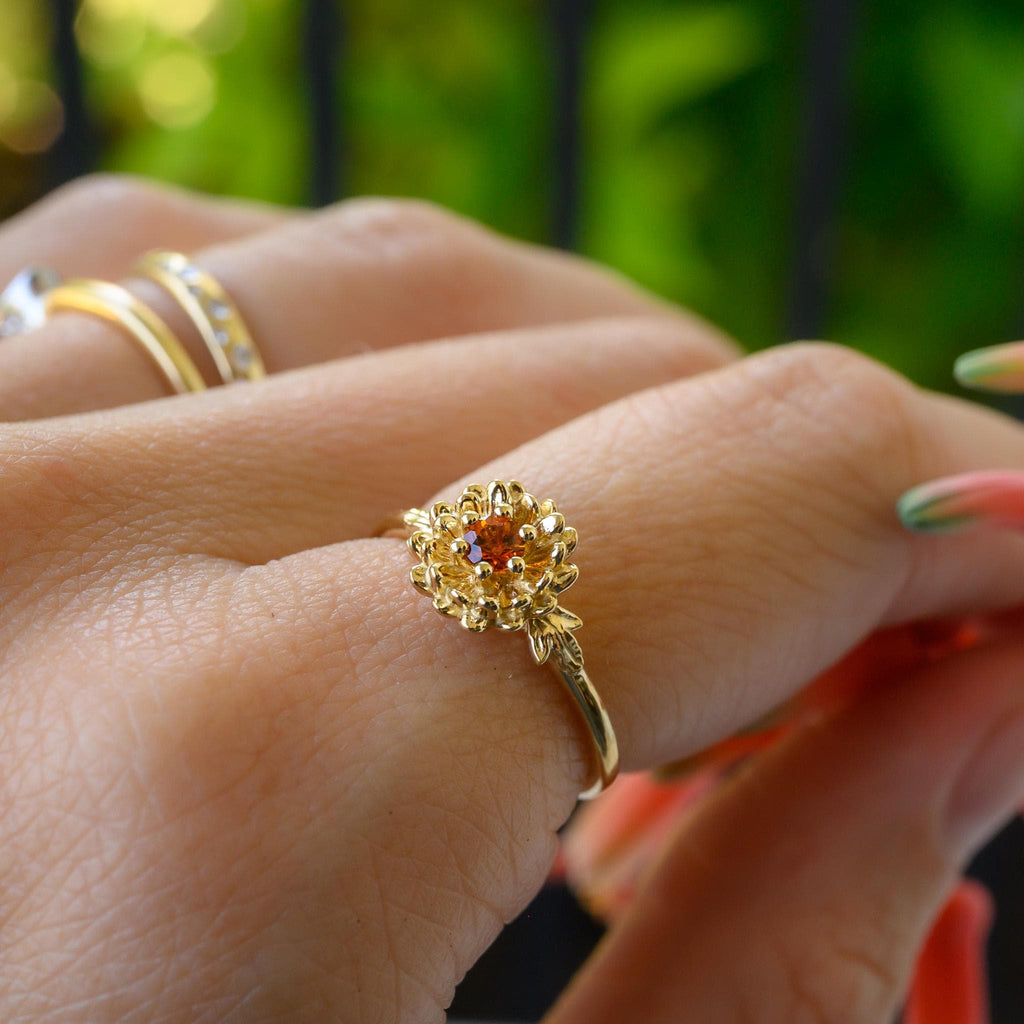 Citrine Chrysanthemum Ring, 3mm Birthstone