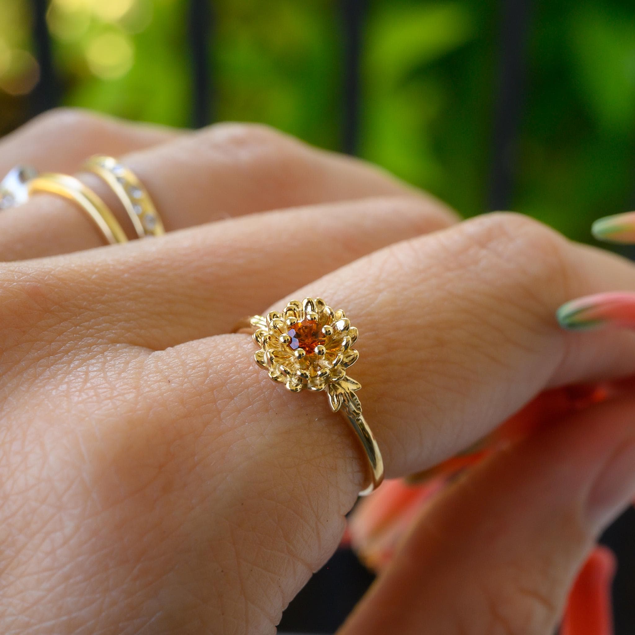 Citrine Chrysanthemum Ring, 3mm Birthstone