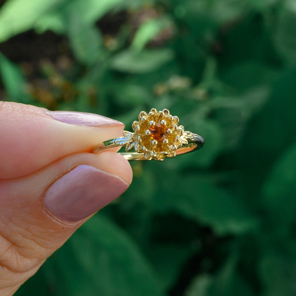 Citrine Chrysanthemum Ring, 3mm Birthstone
