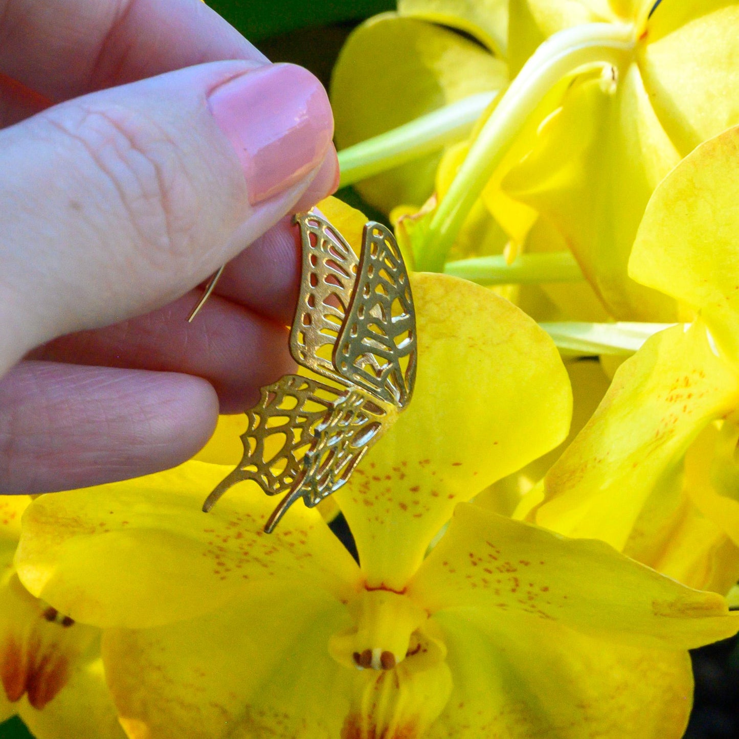 3D Printed Swallowtail Butterfly Earrings: Gold Plated, Golden Brass, or Solid Silver