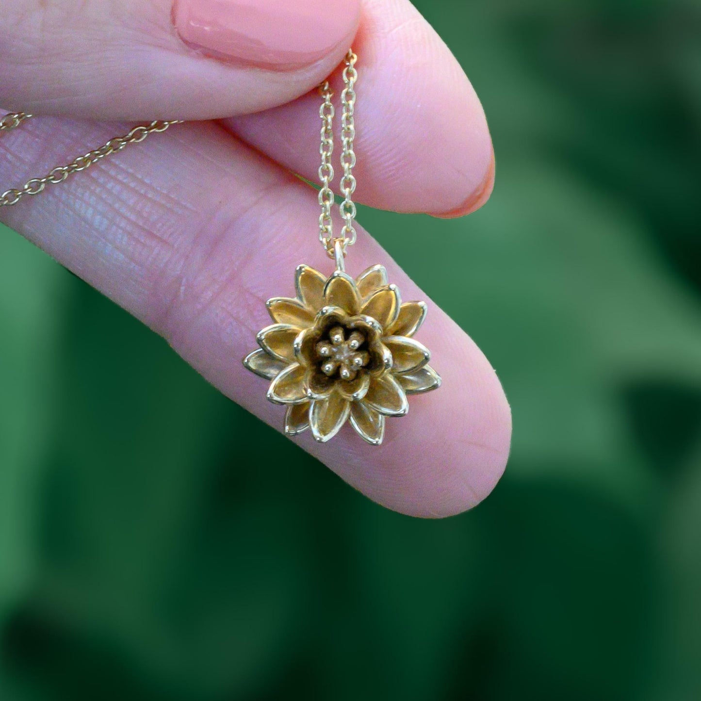 Solid 14K Gold Waterlily or lotus flower necklace