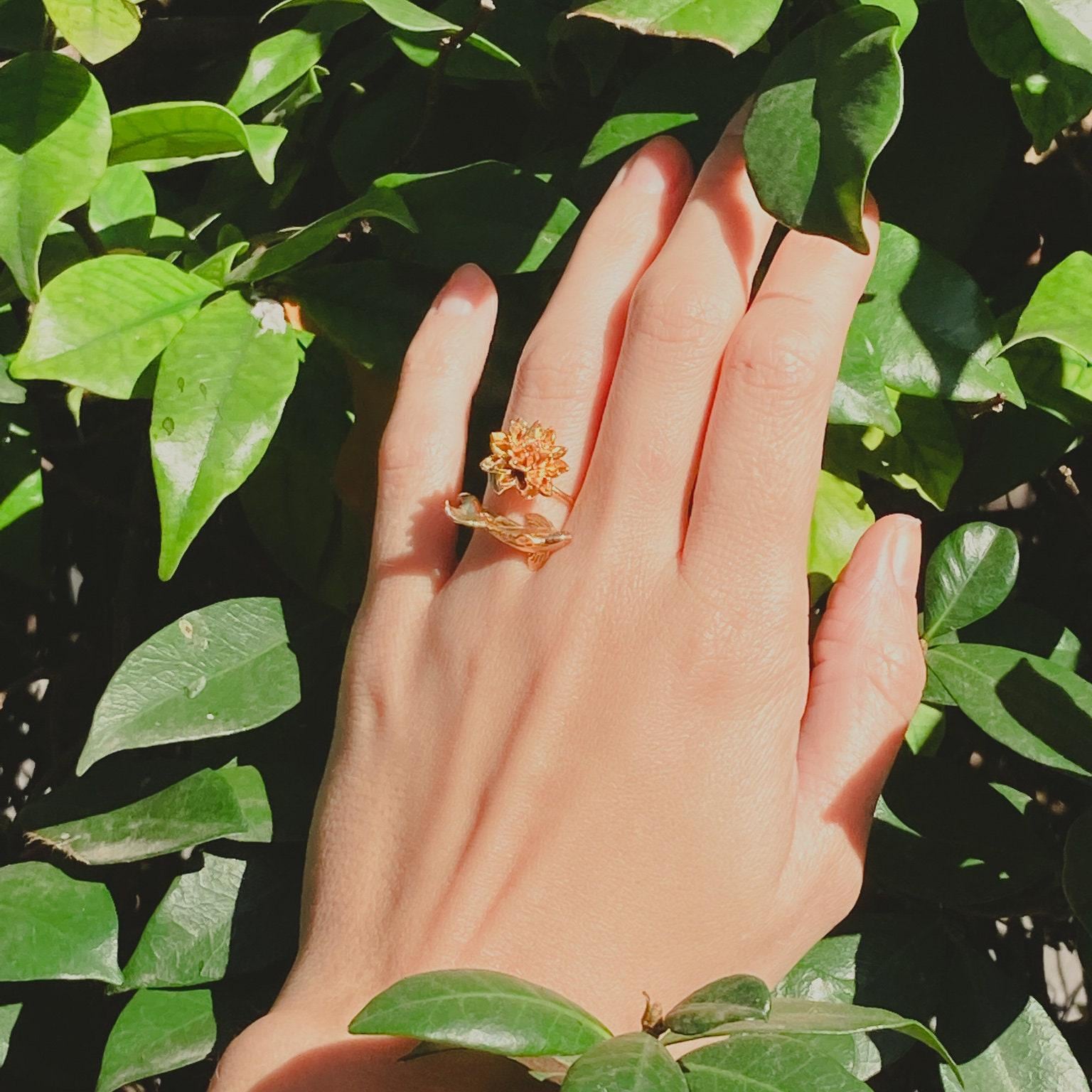 Waterlily Koi Adjustable Ring: Sterling Silver or Gold Plate Lotus Flower