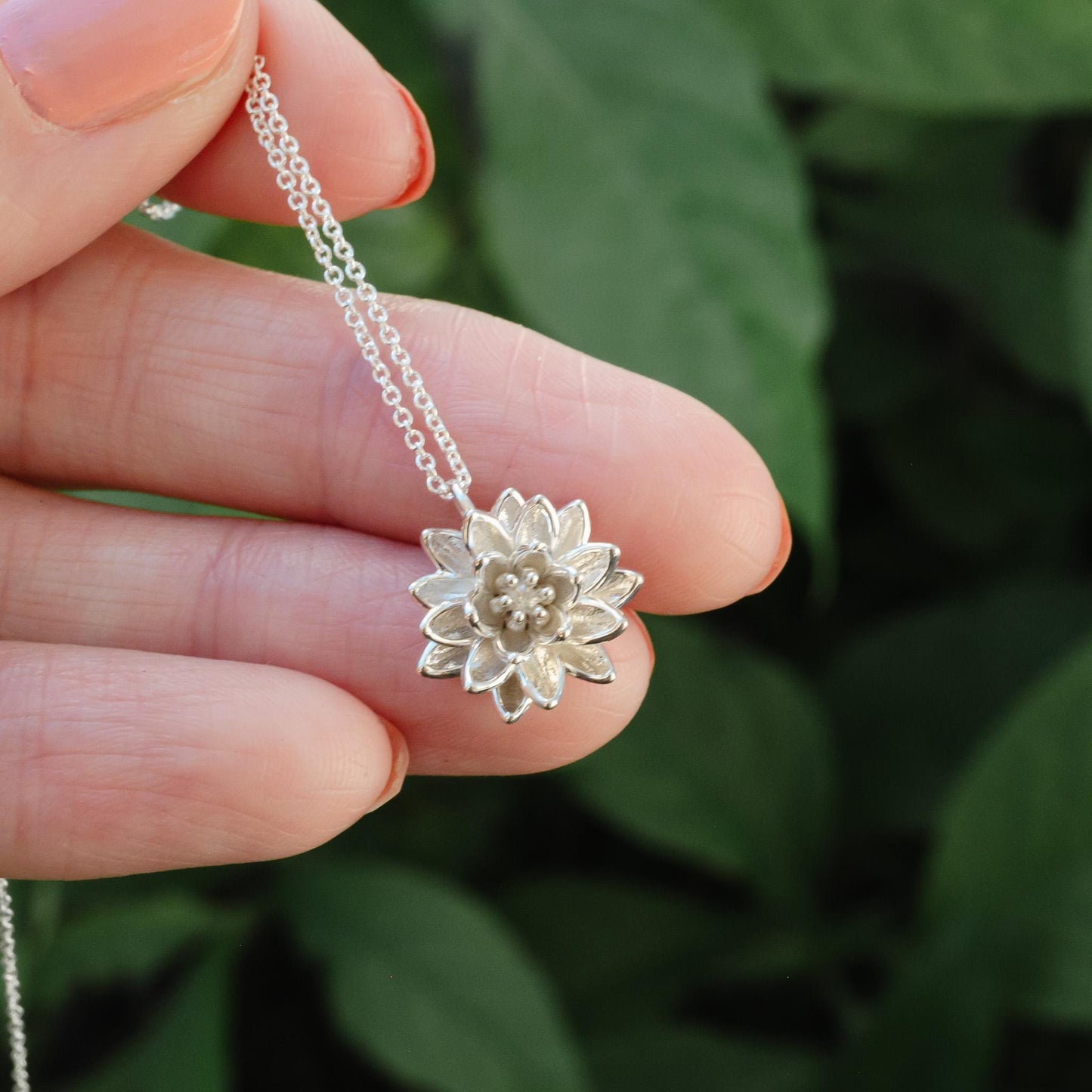 Lotus Pendant Necklace: Solid 14K Gold or Sterling Silver, Vermeil