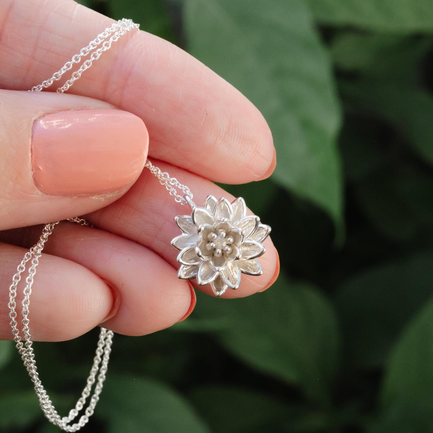 Lotus Pendant Necklace: Solid 14K Gold or Sterling Silver, Vermeil