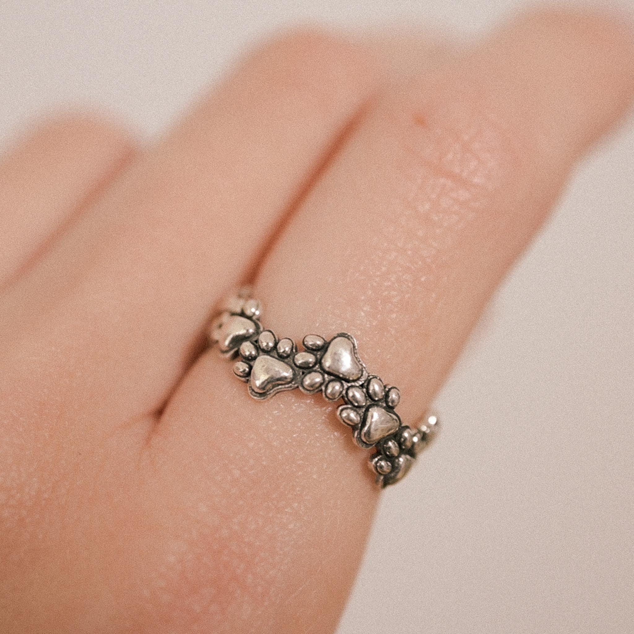 Antiqued Sterling Silver Pet Paw Ring - Stacking Ring Jewelry, Size 6