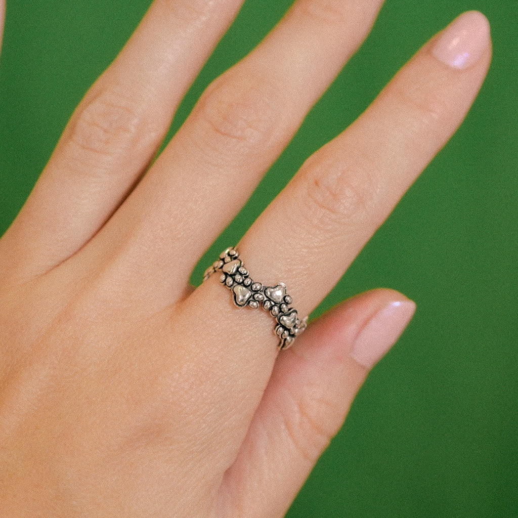 Antiqued Sterling Silver Pet Paw Ring - Stacking Ring Jewelry, Size 6