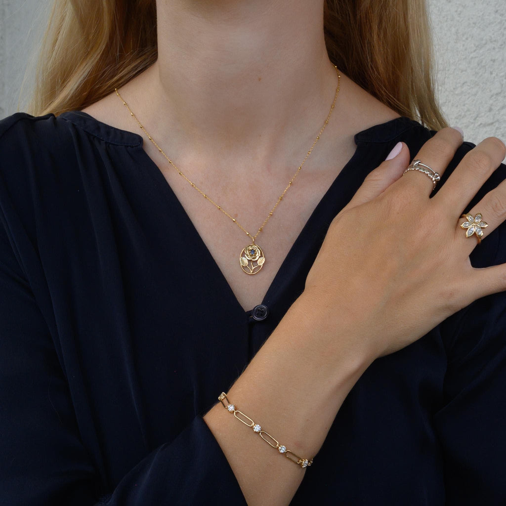 14K Gold Alexandrite Rose Necklace