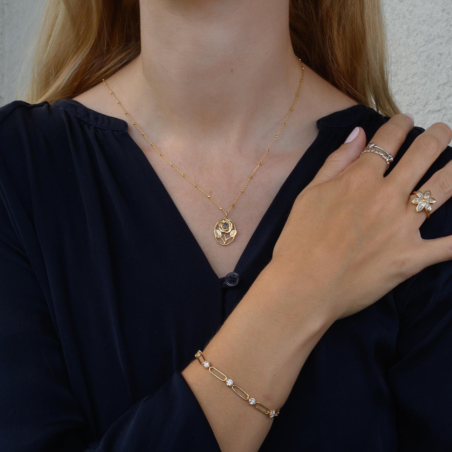 14K Gold Alexandrite Rose Necklace