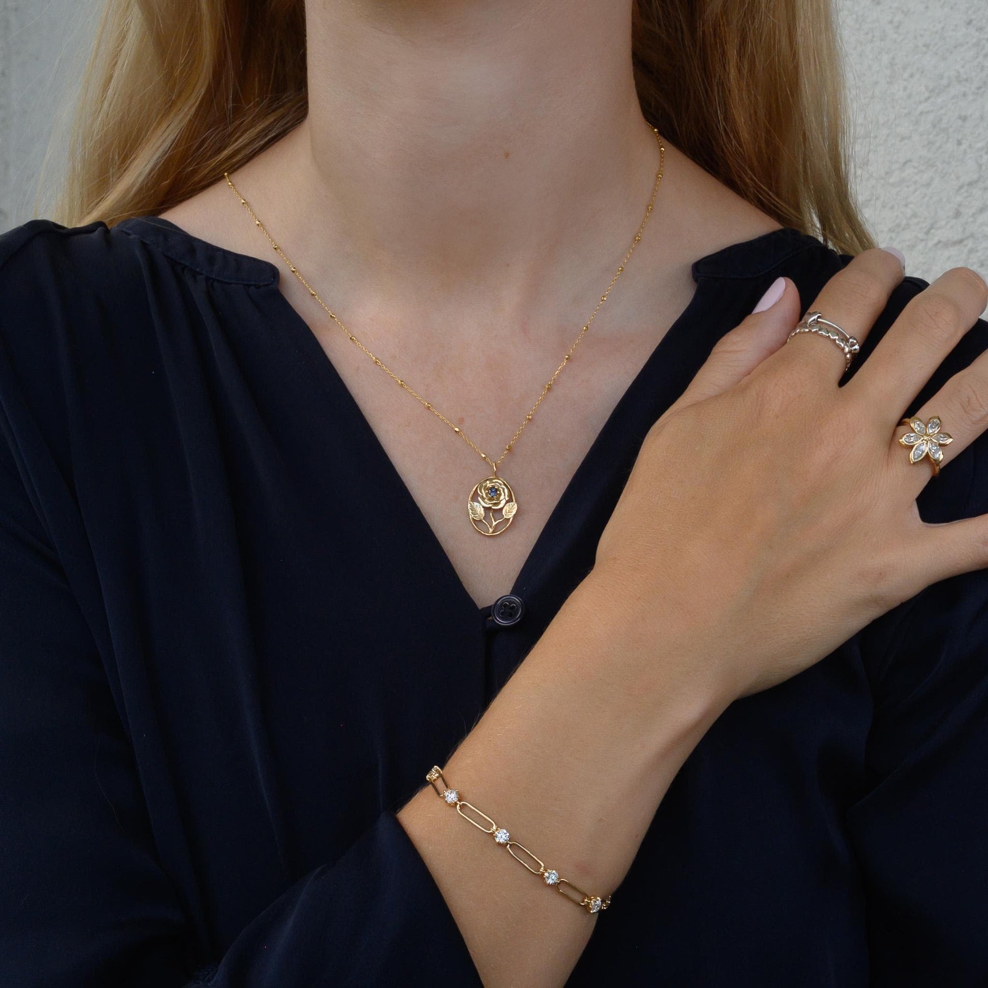 14K Gold Alexandrite Rose Necklace