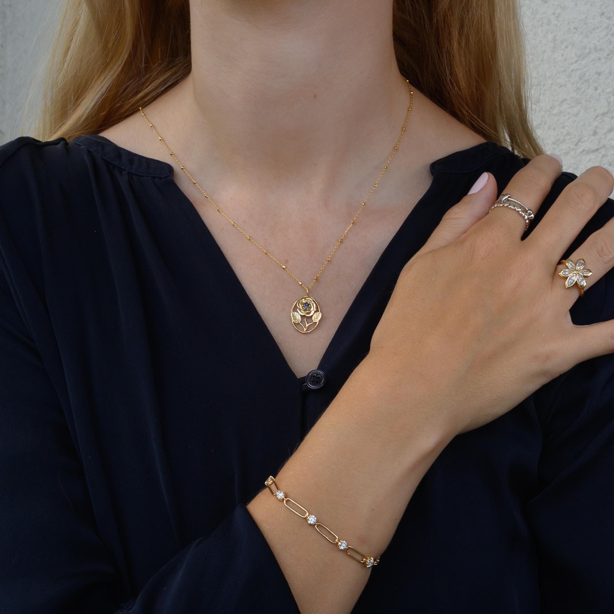 14K Gold Alexandrite Rose Necklace
