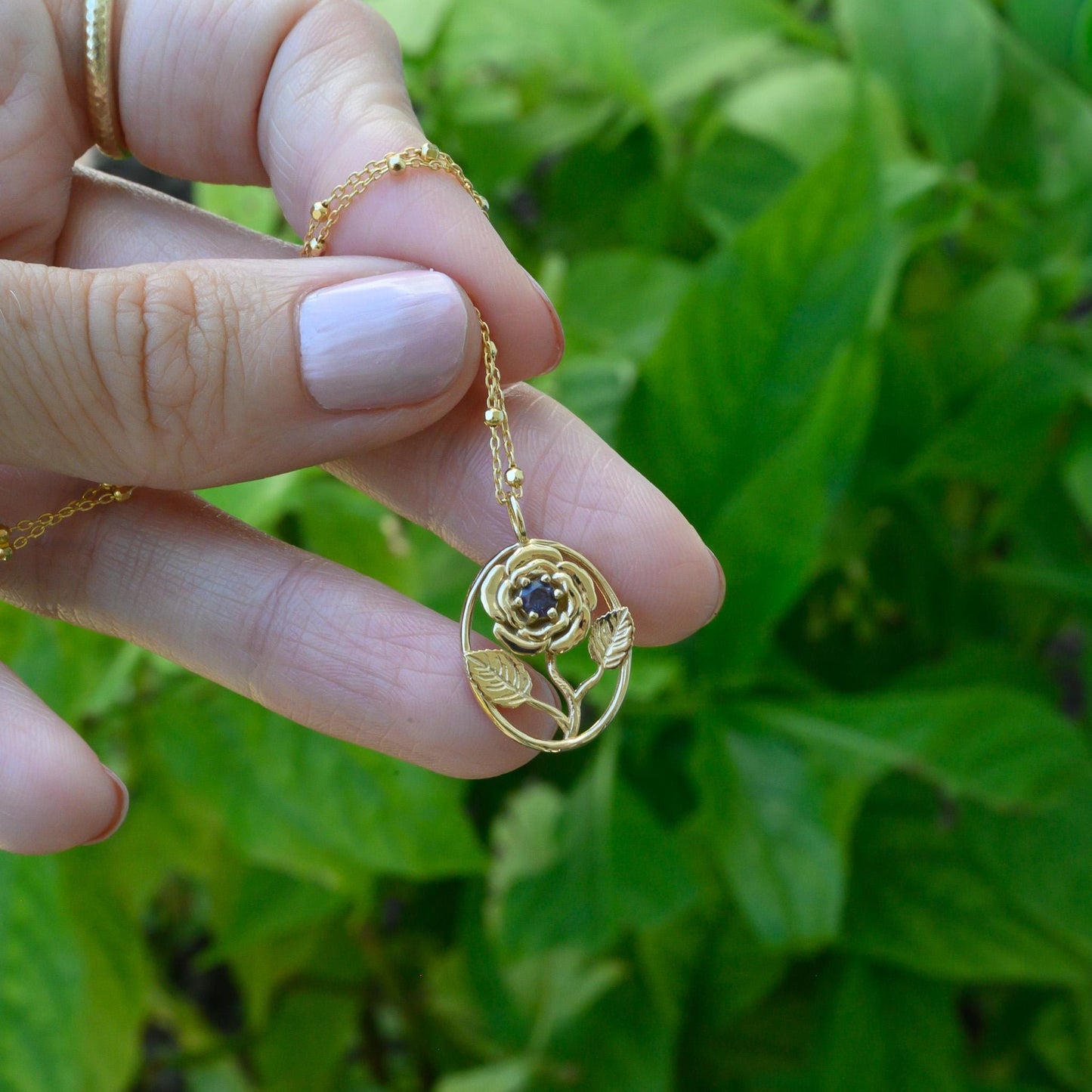 14K Gold Alexandrite Rose Necklace