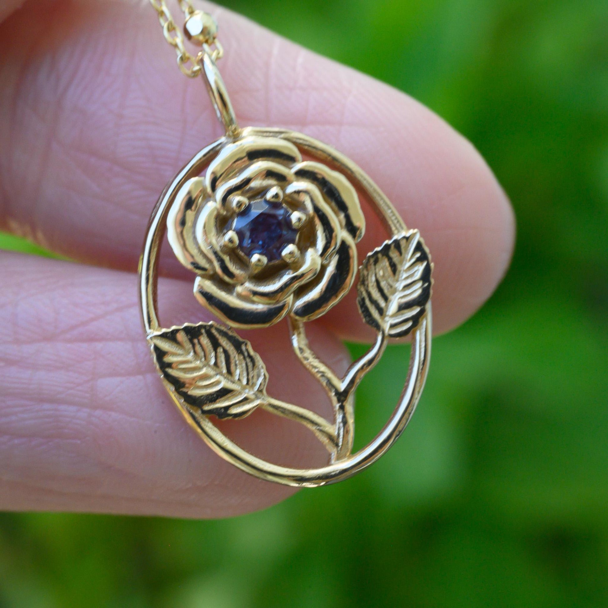 14K Gold Alexandrite Rose Necklace
