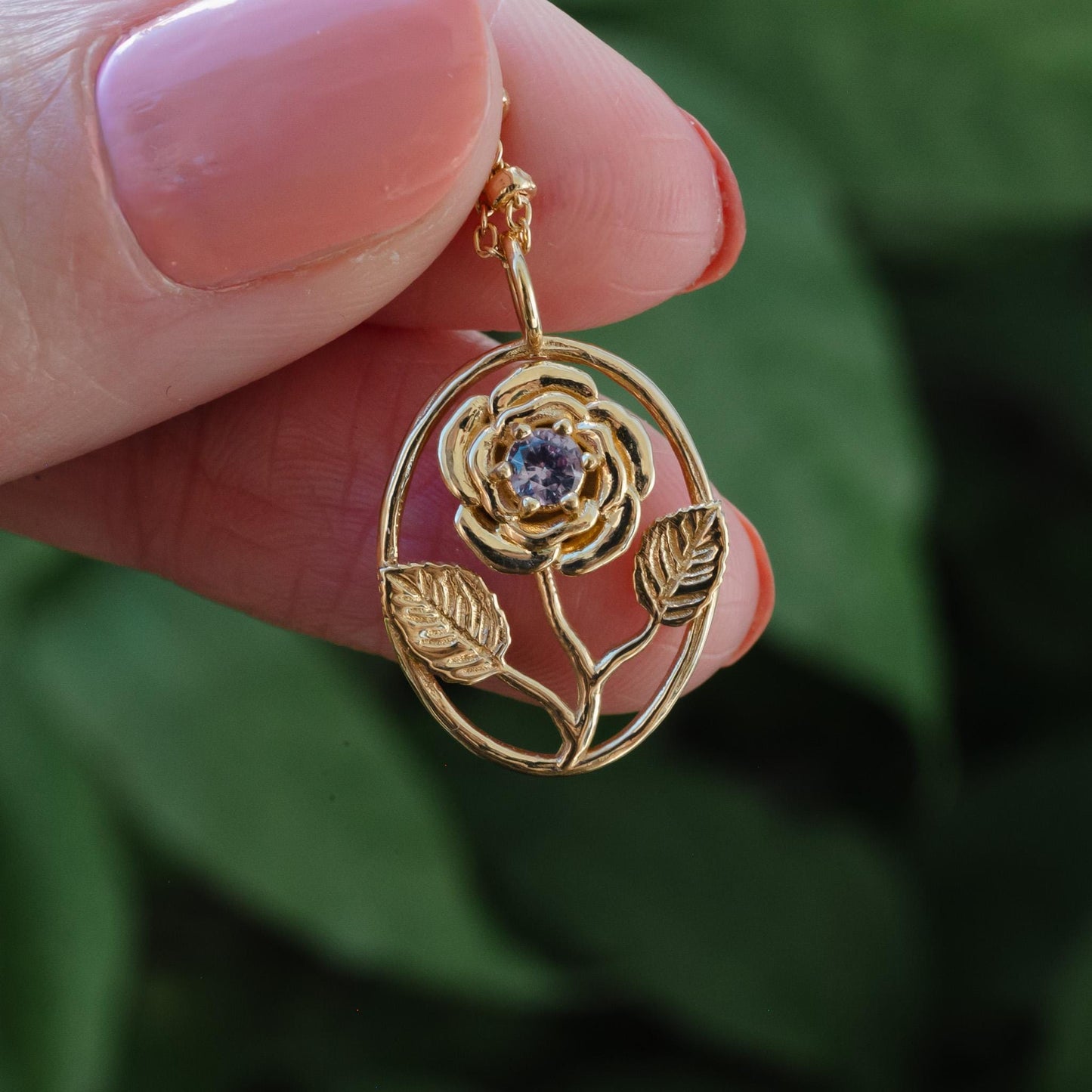 Rose Flower Necklace - Personalized Jewelry - June Birth Month Flower Gift, 14K Gold Plate with a Beaded Gold Filled chain