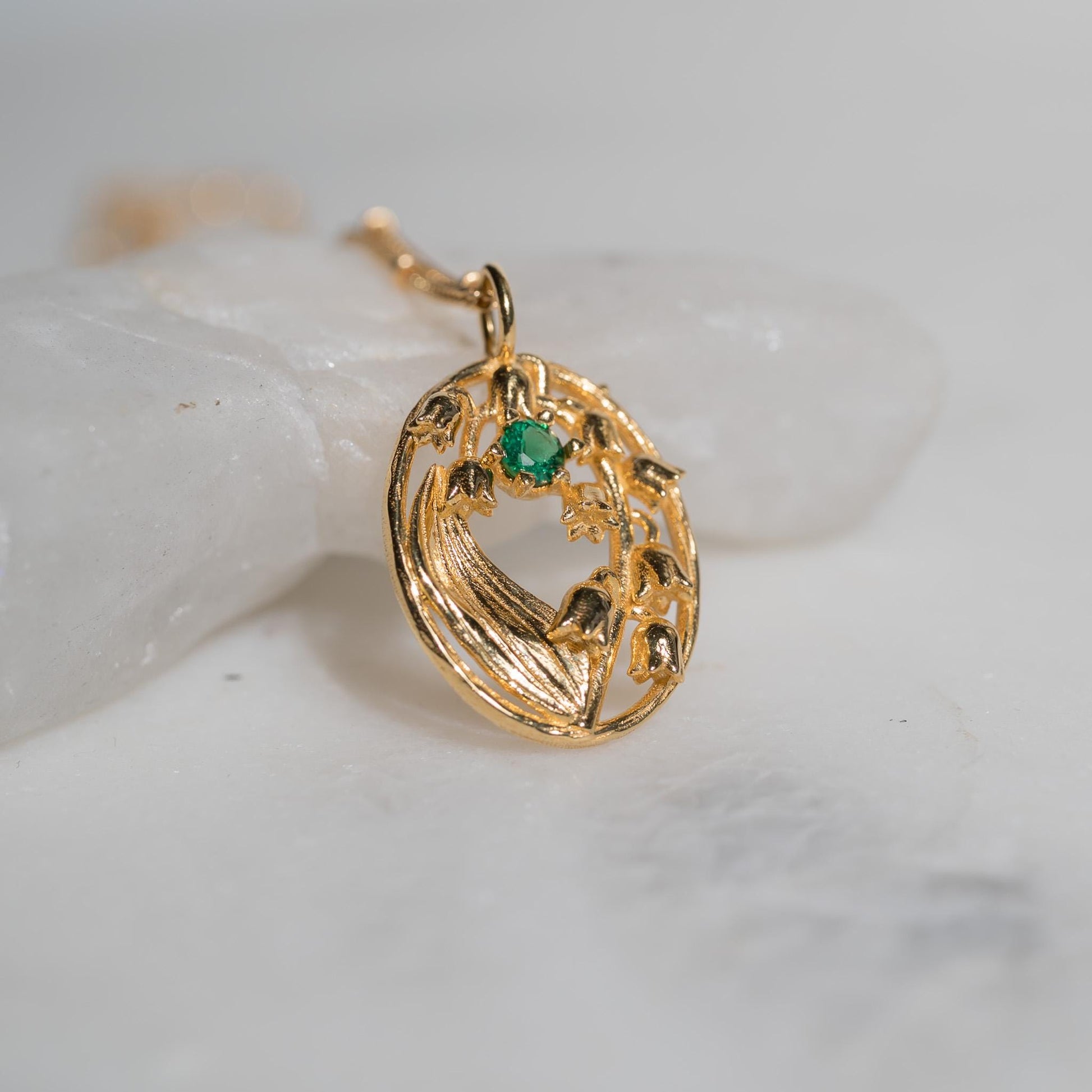 Lily of the Valley Flower Necklace - Personalized Jewelry - May Birth Month Flower Gift, 14K Gold Plate with a Beaded Gold Filled chain