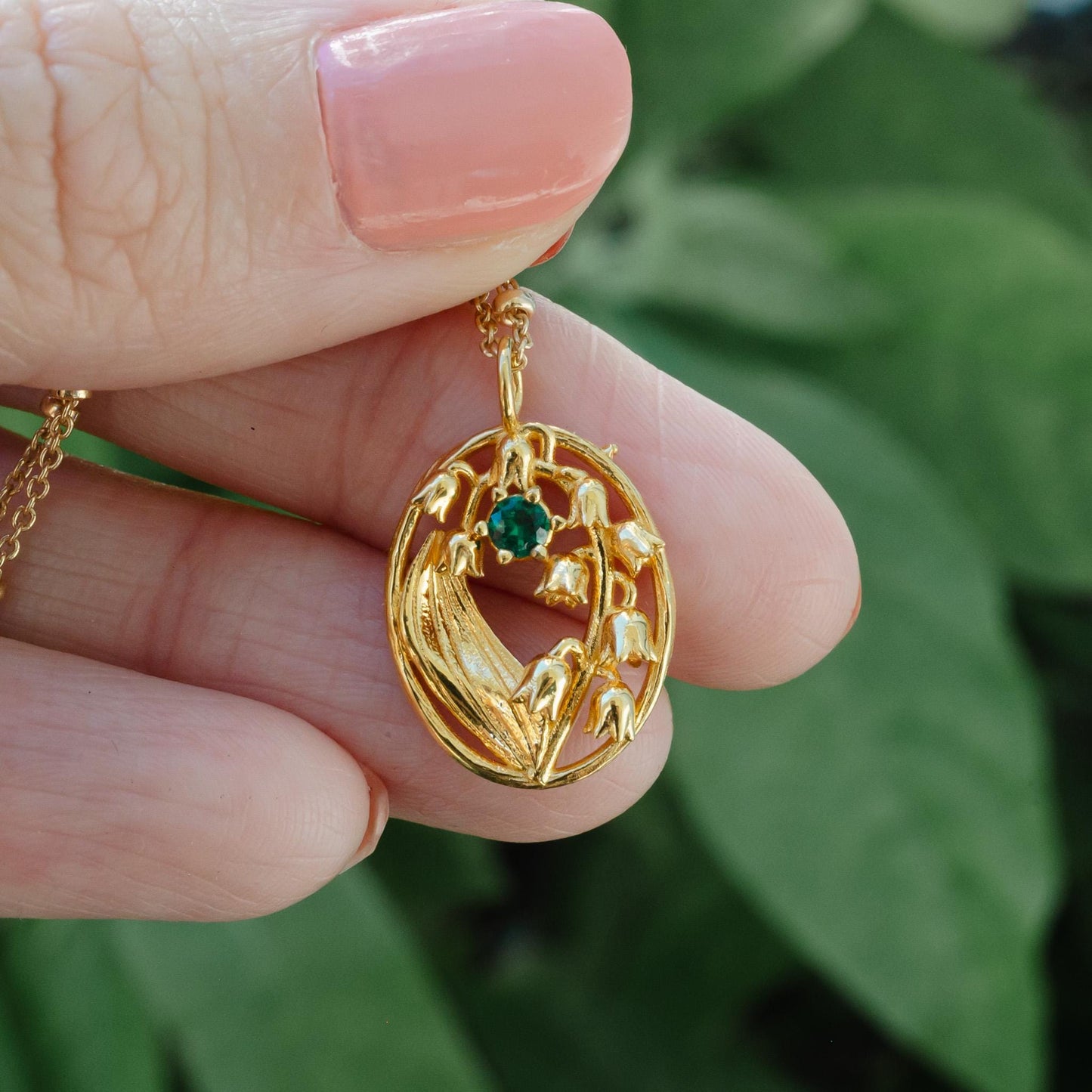 Lily of the Valley Flower Necklace - Personalized Jewelry - May Birth Month Flower Gift, 14K Gold Plate with a Beaded Gold Filled chain