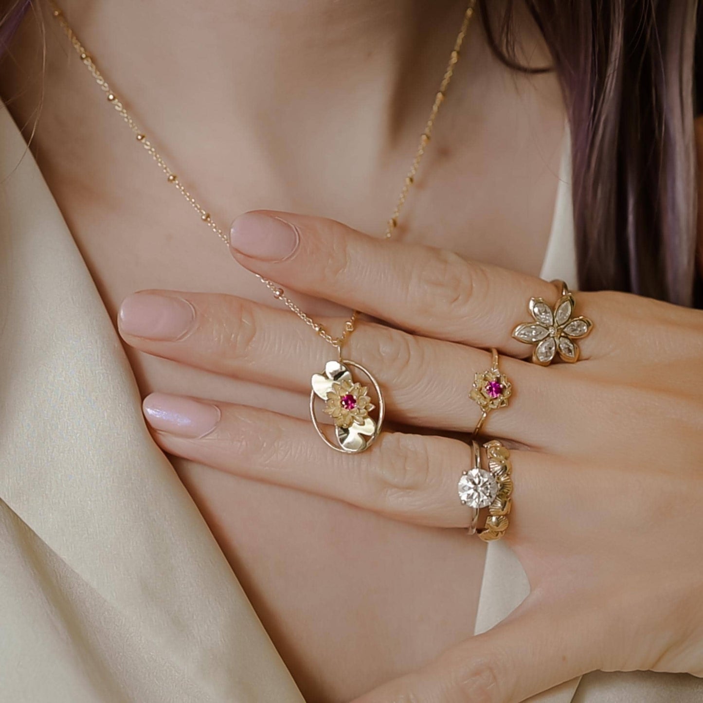 Water Lily - Personalized Jewelry - July Birth Month Flower Gift, 14K Gold Plate with a Beaded Gold Filled chain