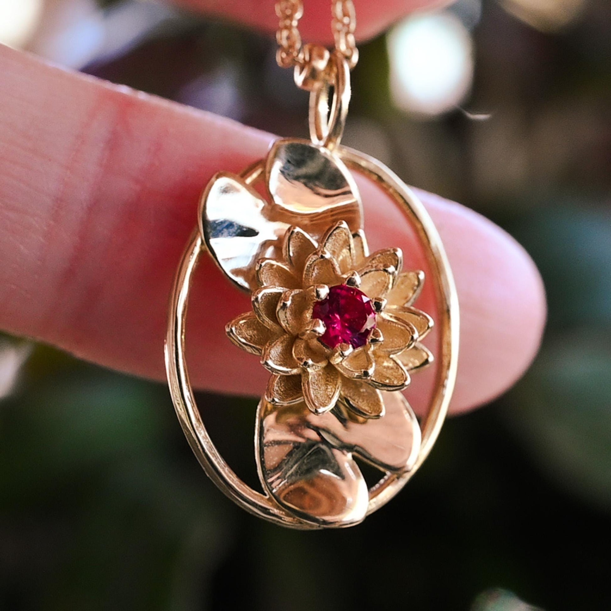 Water Lily - Personalized Jewelry - July Birth Month Flower Gift, 14K Gold Plate with a Beaded Gold Filled chain