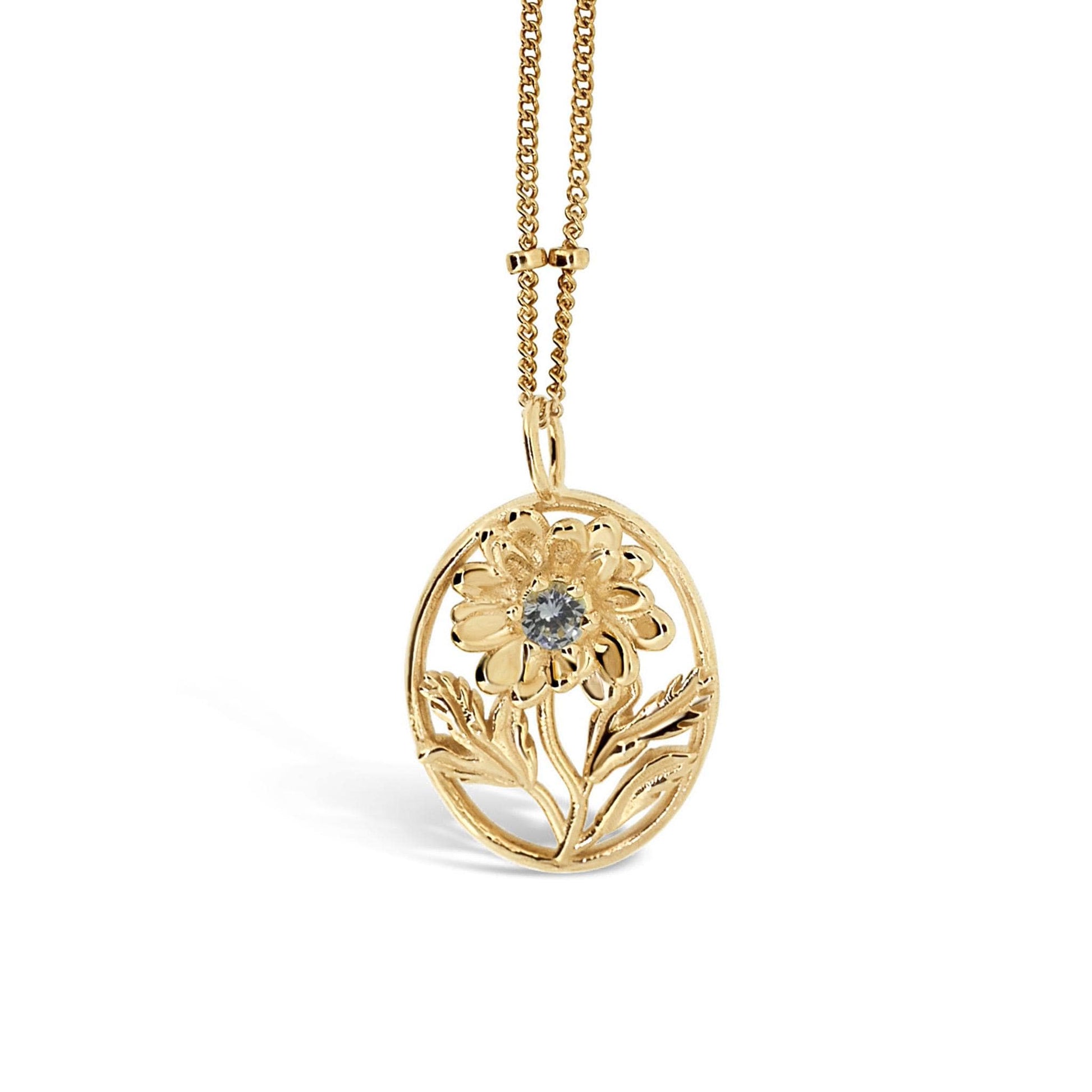Daisy- Personalized Jewelry - April Birth Month Flower Gift, 14K Gold Plate with a Beaded Gold Filled chain