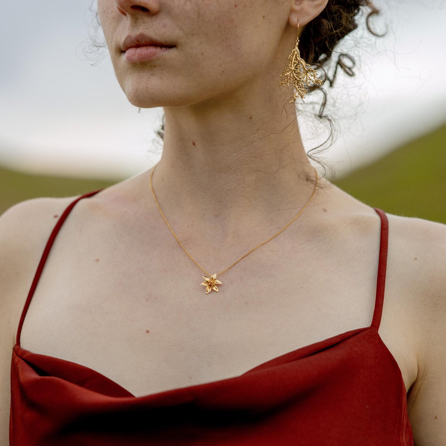 Lily Pendant Necklace: 3D Printed Floral Jewelry, Gold Plate, Silver, Vermeil