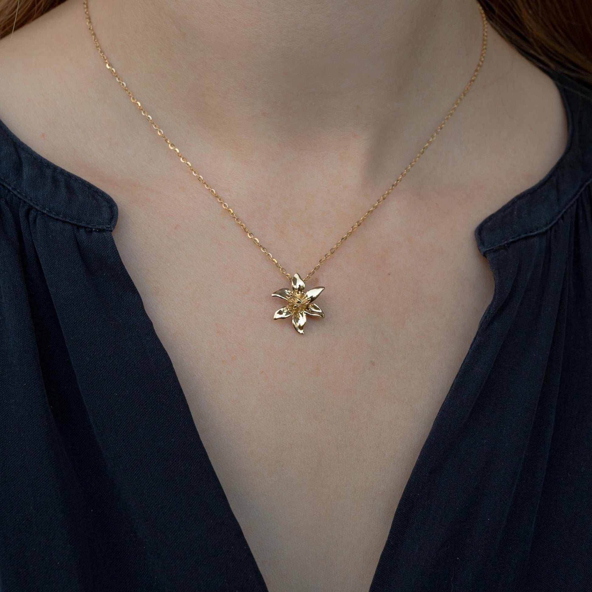 Lily Pendant Necklace: 3D Printed Floral Jewelry, Gold Plate, Silver, Vermeil