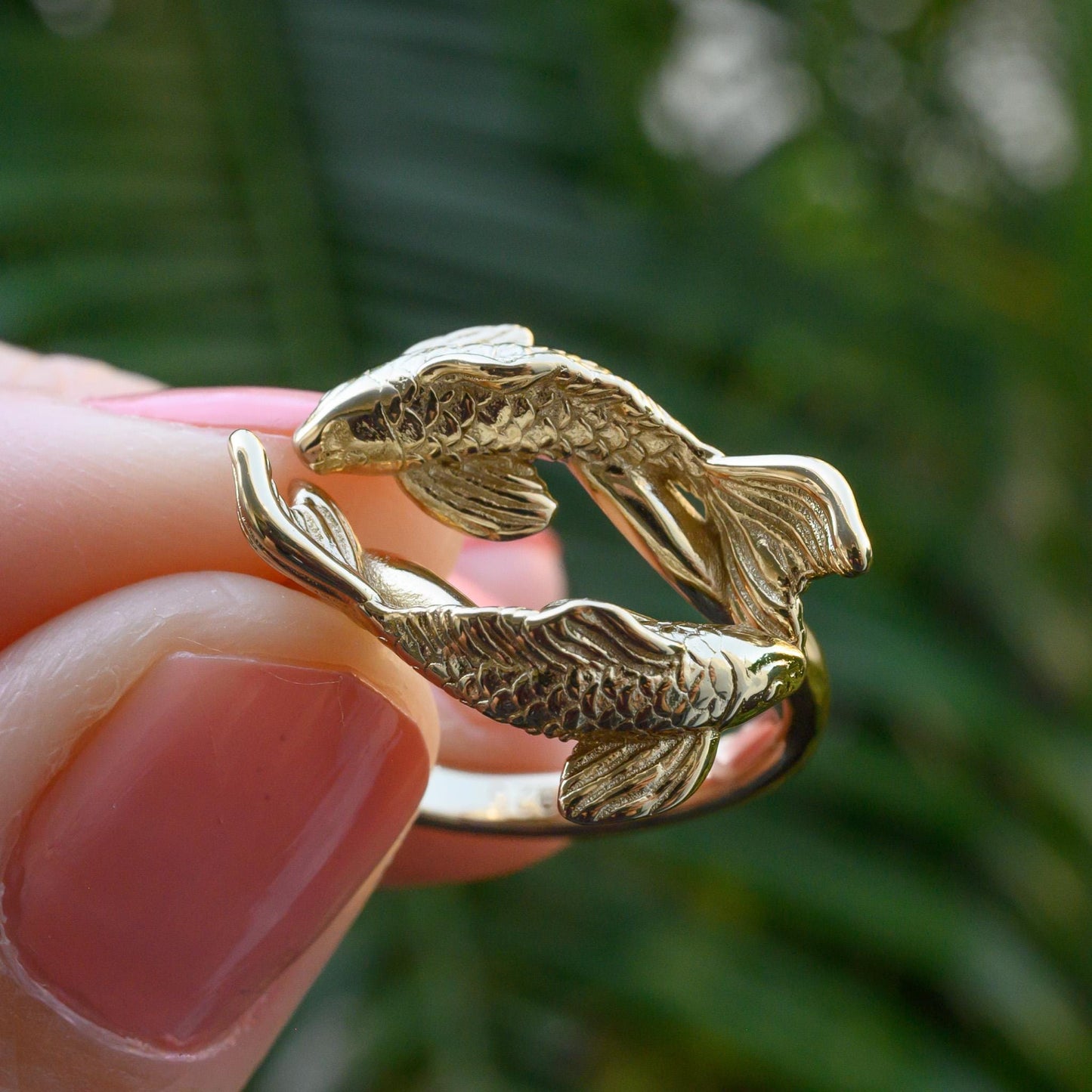 Koi Fish Ring: 3D Printed Sterling Silver Adjustable Band